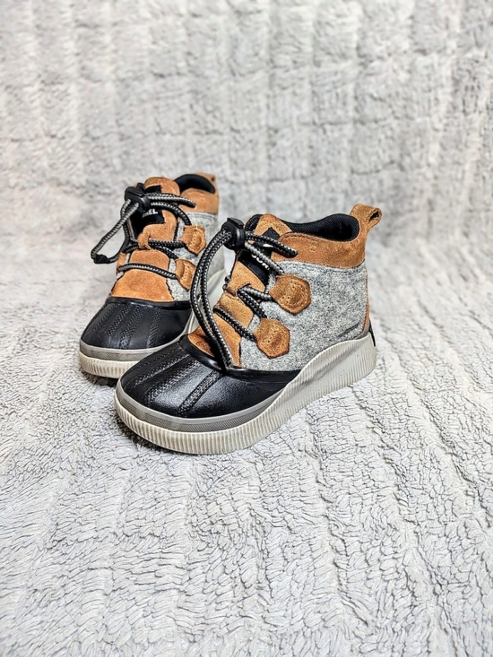 Sorel Whitney II Short Lace Girls US 1 Gray & Brown Lace-Up Boots